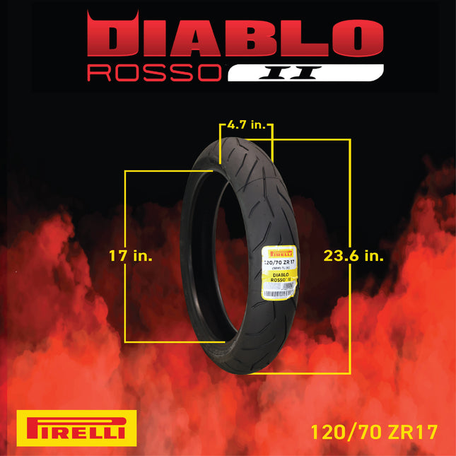 Pirelli Diablo Rosso II 120/70 ZR 17 M/C (58W) TL (K) Front & 190/55 ZR 17 M/C (75W) TL Rear Motorcycle Tires- Sport Performance for Road Use Tire Set with Keychain