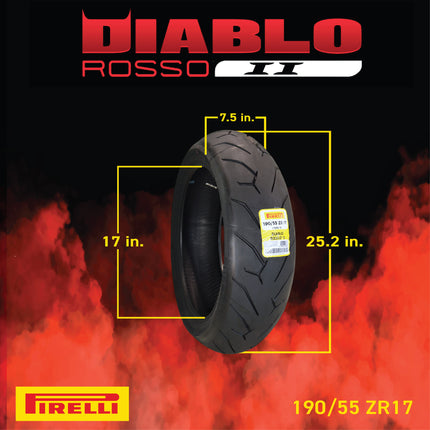 Pirelli Diablo Rosso II 120/70 ZR 17 M/C (58W) TL (K) Front & 190/55 ZR 17 M/C (75W) TL Rear Motorcycle Tires- Sport Performance for Road Use Tire Set with Keychain
