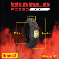 Pirelli Diablo Rosso II  120/70 ZR 17 M/C (58W) TL (K) Front & 160/60 ZR 17 M/C (69W) TL Rear Motorcycle Tires- Sport Performance for Road Use Tire Set with Keychain