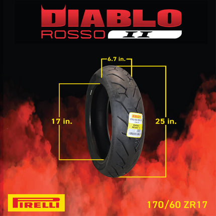 Pirelli Diablo Rosso II 120/70 ZR 17 M/C (58W) TL (K) Front & 170/60 ZR 17 M/C (72W) TL Rear Motorcycle Tires- Sport Performance for Road Use Tire Set with Keychain