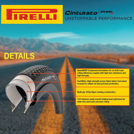 Pirelli Cinturato Gravel H TLR Classic 35-622 (700 x 35c) Road Bicycle Tire - SpeedGrip Compound, Clincher Type, Tubeless Ready Bike Tire 700x35c