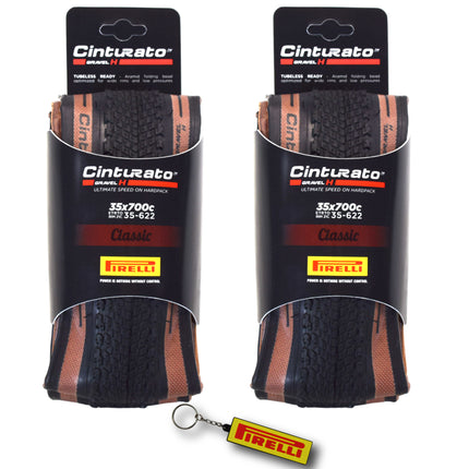 Pirelli Cinturato Gravel H TLR Classic 35-622 (700 x 35c) Road Bicycle Tire - SpeedGrip Compound, Clincher Type, Tubeless Ready Bike Tire with Keychain 700x35c (2 Pack)