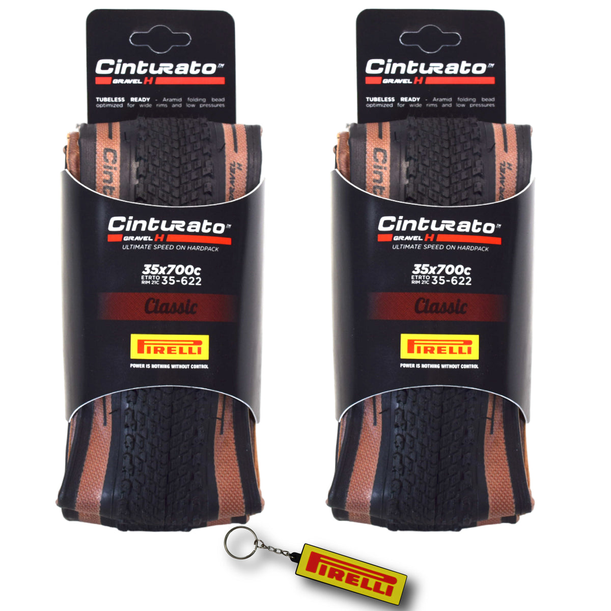 Pirelli Cinturato Gravel H TLR Classic 35-622 (700 x 35c) Road Bicycle Tire - SpeedGrip Compound, Clincher Type, Tubeless Ready Bike Tire with Keychain 700x35c (2 Pack)