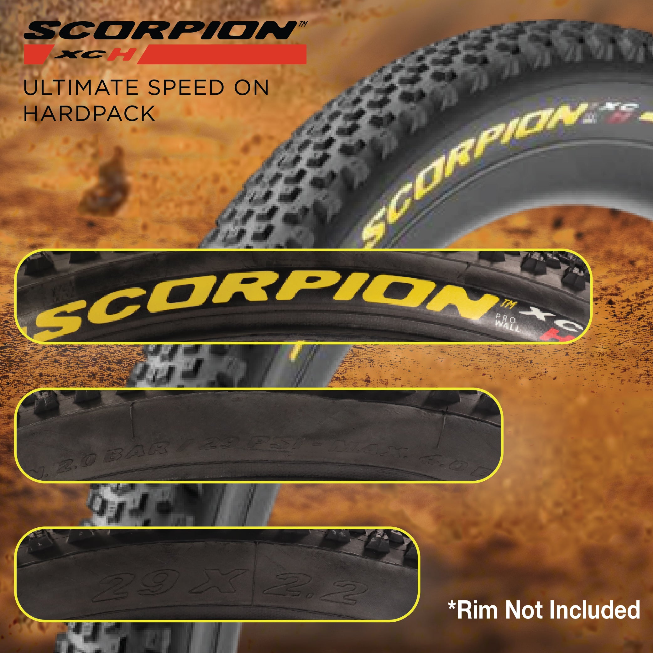 Pirelli Scorpion XC H Yellow Label 55-622 (29x 2.2) MTB Bicycle Tire  - Designed for Hardpacked Courses, 120TPI and ProWall Casing- Mountain Bike Tire w/Keychain (2 Pk)