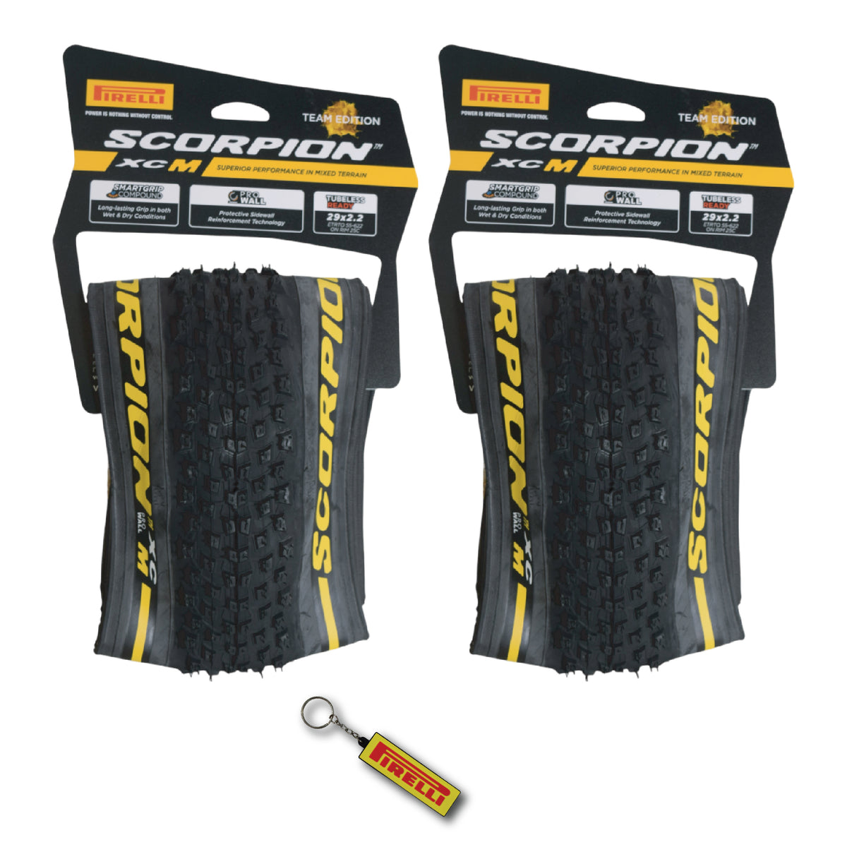 Pirelli Scorpion XC M Yellow Label 55-622 (29x 2.2) MTB Bicycle Tire  - Designed for Hardpacked Courses, 60TPI and ProWall Casing- Mountain Bike Tire w/Keychain (2 Pk)