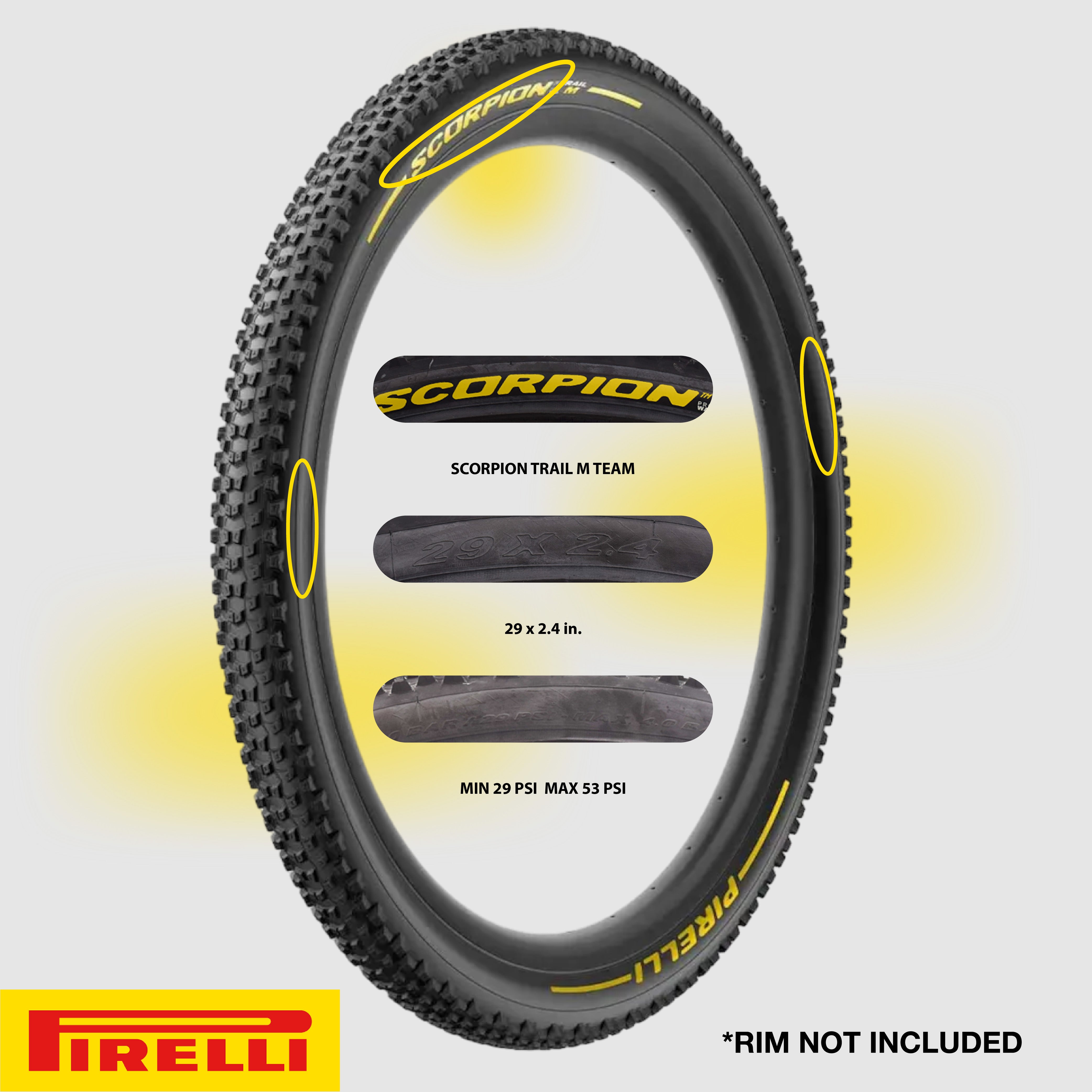 Pirelli Scorpion Trail M Color Bicycle Tire (29x2.4) Versatile Performance for Trail Riding & Downcountry Adventures SmartGRIP Compound ProWALL Technology Medium Profile Tread