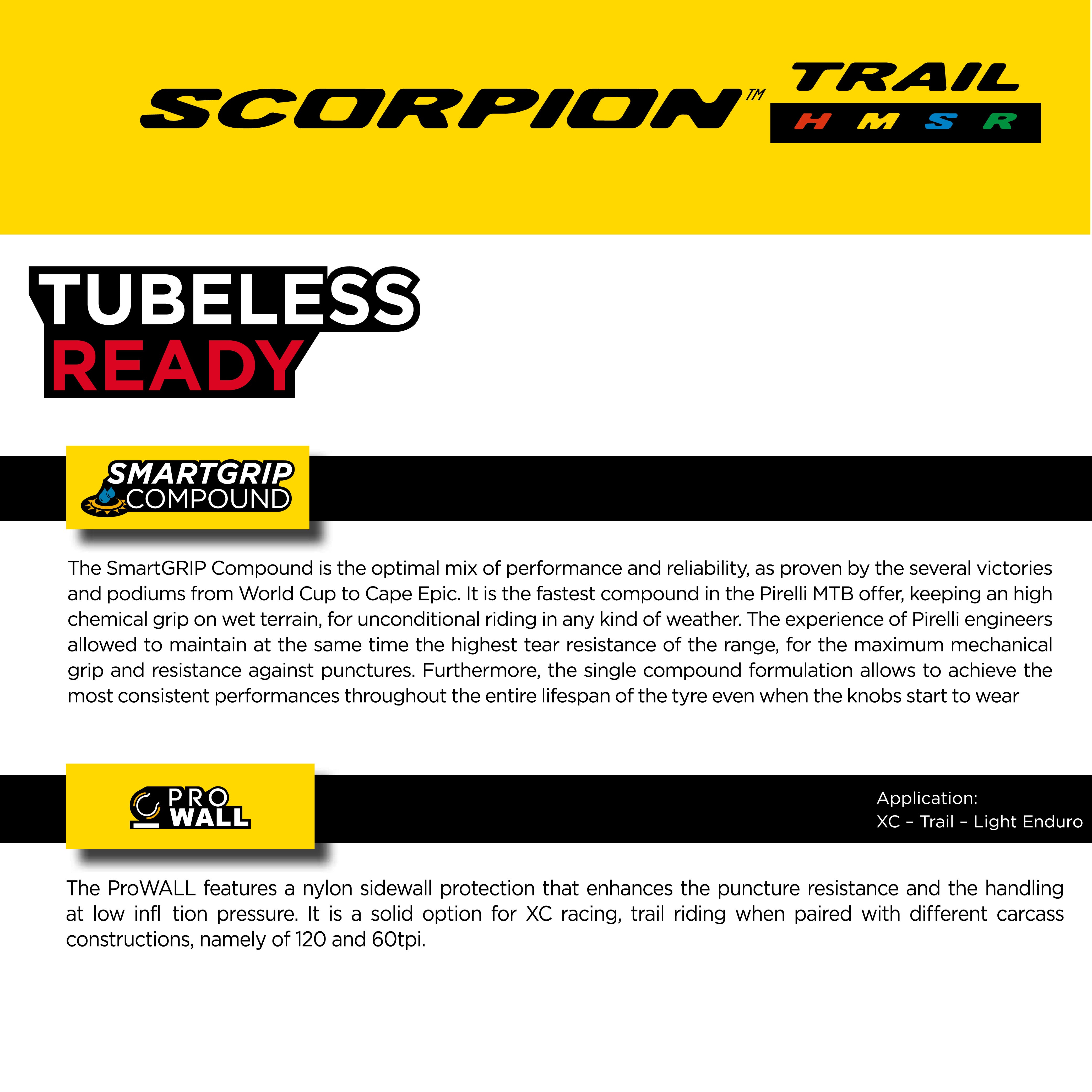 Pirelli Scorpion Trail M Yellow Label Bicycle Tire (29x2.4) Versatile for Trail Riding & Downcountry Adventures SmartGRIP Compound ProWALL Technology Medium Profile Tread (2 Tires)