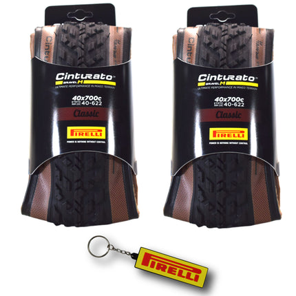 Pirelli Cinturato Gravel M TLR Classic 40-622 (700 x 40c) Road Bicycle Tire - SpeedGrip Compound, Clincher Type, Tubeless Ready Bike Tire with Keychain 700x40c (2 Pack)