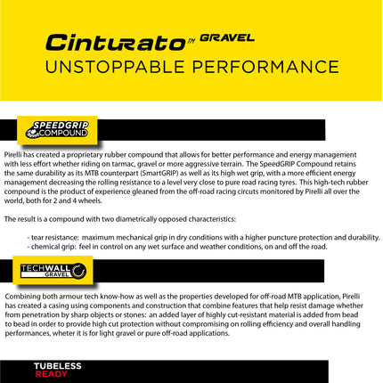 Pirelli Cinturato Gravel M TLR Classic 45-584 (650 x 45c) Road Bicycle Tire - SpeedGrip Compound, Clincher Type, Tubeless Ready Bike Tire 650x45c