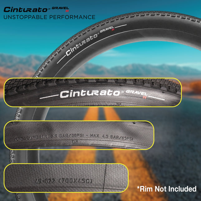 Pirelli Cinturato Gravel H TLR 45-622 (700 x 45c) Road Bicycle Tire - SpeedGrip Compound, Clincher Type, Tubeless Ready Bike Tire 700x45c