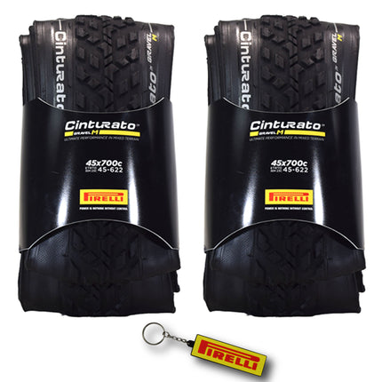 Pirelli Cinturato Gravel M TLR 45-622 (700 x 45c) Road Bicycle Tire - SpeedGrip Compound, Clincher Type, Tubeless Ready Bike Tire with Keychain 700x45c (2 Pack)