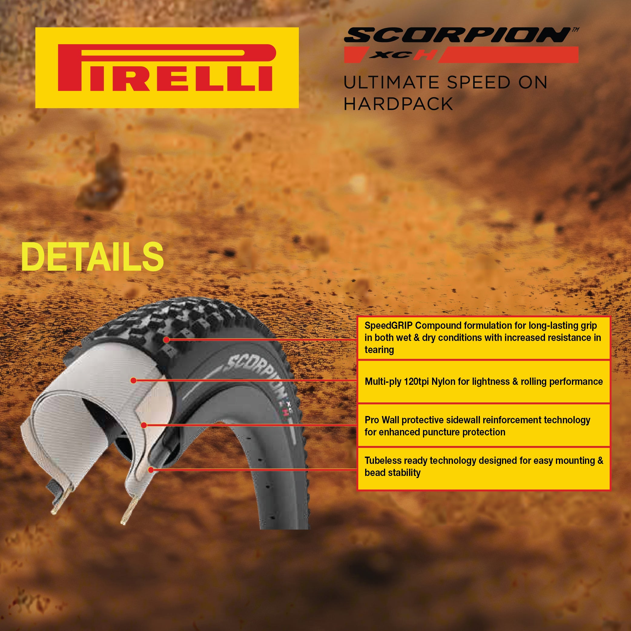 Pirelli Scorpion XC H Classic Tan 55-622 (29x 2.2) MTB Bicycle Tire  - Designed for Hardpacked Courses, 60TPI and ProWall Casing- Mountain Bike Tire w/Keychain (2 Pk)