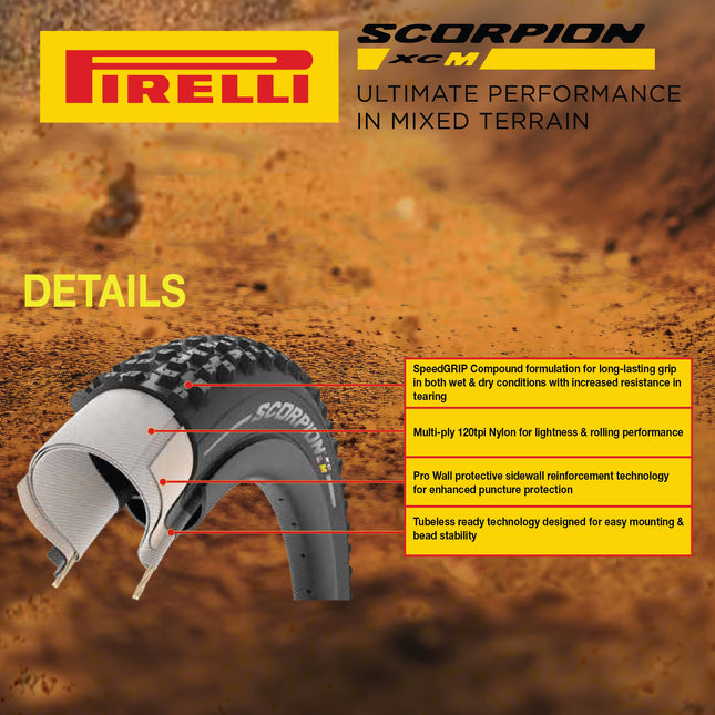 Pirelli Scorpion XC M Classic Tan 55-622 (29x 2.2) MTB Bicycle Tire  - Designed for Hardpacked Courses, 60TPI and ProWall Casing- Mountain Bike Tire