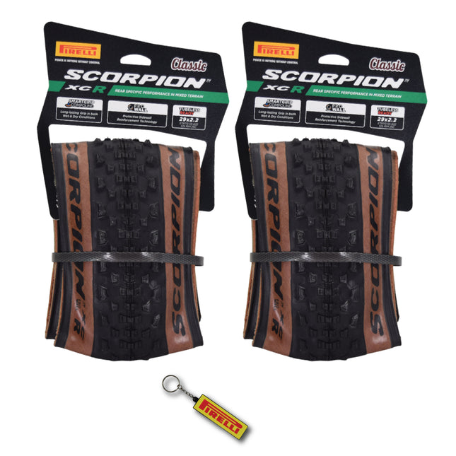Pirelli Scorpion XC R Classic Tan 55-622 (29x 2.2) MTB Bicycle Tire  - Designed for Hardpacked and Trail Courses, and Everyday Biking, 60TPI and ProWall Casing- Mountain Bike Tire w/Keychain (2 Pk)