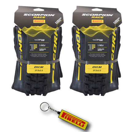 Pirelli Scorpion Race DH M Yellow 63-584 (27.5x 2.5) MTB Bicycle Tire  - Designed for Hardpacked Courses and Mixed Terrain, 60TPI and ProWall Casing- Mountain Bike Tire w/Keychain (2 Pk)