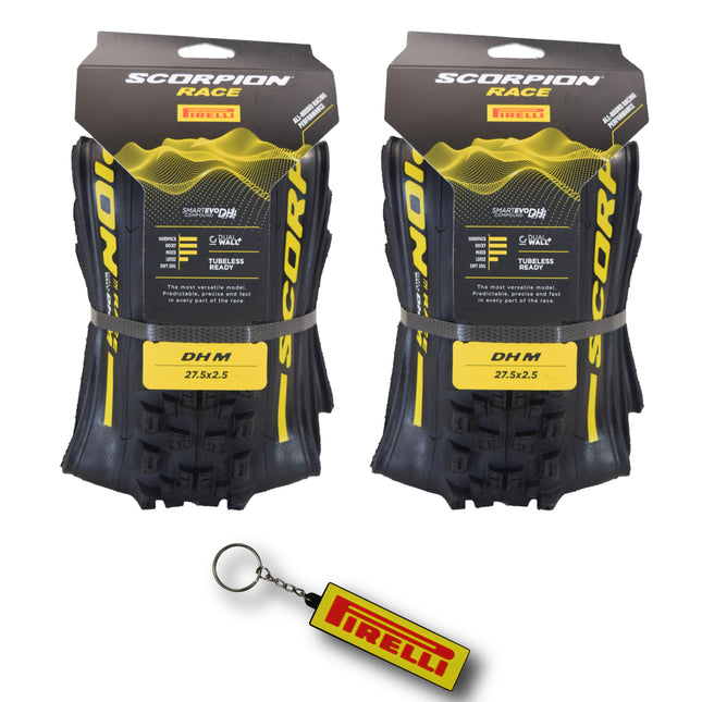 Pirelli Scorpion Race DH M Yellow 63-584 (27.5x 2.5) MTB Bicycle Tire  - Designed for Hardpacked Courses and Mixed Terrain, 60TPI and ProWall Casing- Mountain Bike Tire w/Keychain (2 Pk)