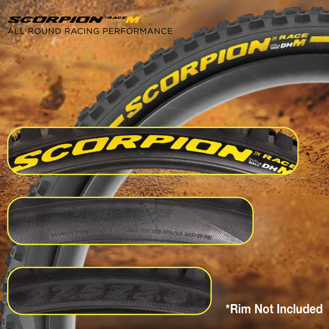 Pirelli Scorpion Race DH M Yellow 63-584 (27.5x 2.5) MTB Bicycle Tire  - Designed for Hardpacked Courses and Mixed Terrain, 60TPI and ProWall Casing- Mountain Bike Tire w/Keychain (2 Pk)