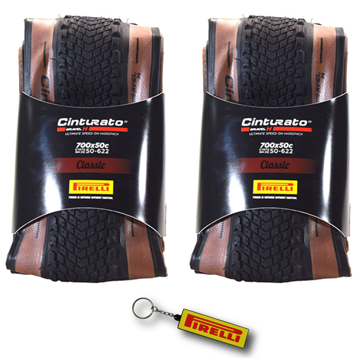 Pirelli Cinturato Gravel H TLR Classic 50-622 (700 x 50c) Road Bicycle Tire - SpeedGrip Compound, Clincher Type, Tubeless Ready Bike Tire with Keychain 700x50c (2 Pack)