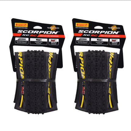 Pirelli Scorpion XC RC LITE Yellow Label 55-622  (29x 2.2) MTB Bicycle Tire  - Designed for Demanding XC Courses, 120TPI and LITE MTB Casing- Mountain Bike Tire w/Keychain (2 Pk)