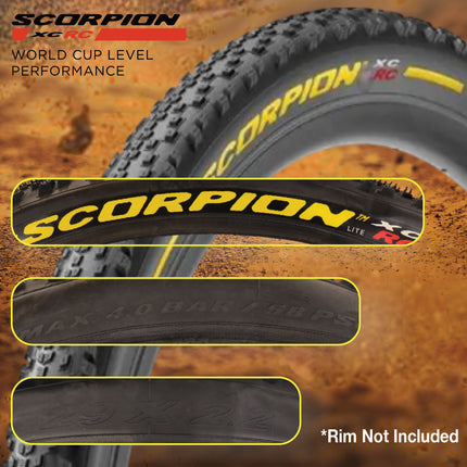 Pirelli Scorpion XC RC LITE Yellow Label 55-622  (29x 2.2) MTB Bicycle Tire  - Designed for Demanding XC Courses, 120TPI and LITE MTB Casing- Mountain Bike Tire w/Keychain (2 Pk)