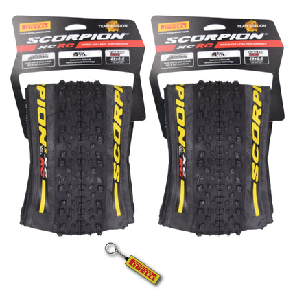 Pirelli Scorpion XC RC Yellow Label 55-622 (29x 2.2) MTB Bicycle Tire  - Designed for Demanding XC Courses, 120TPI and ProWall Casing- Mountain Bike Tire w/Keychain (2 Pk)
