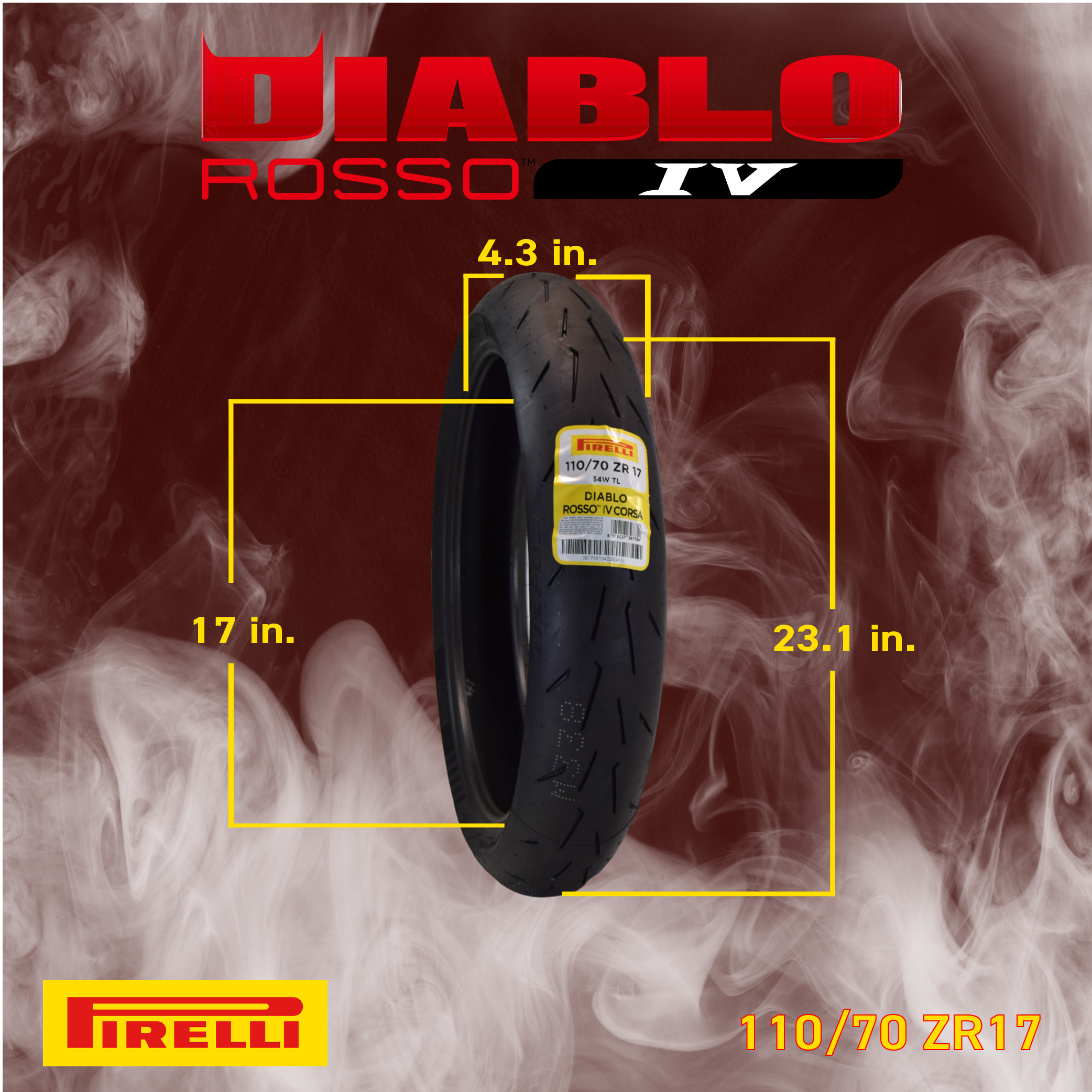Pirelli Diablo Rosso IV 110/70-17 54W Front Motorcycle Tire - High Performance, Durable, & Reliable Tire for Super Sport Bikes w/ Keychain