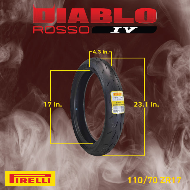 Pirelli Diablo Rosso IV 110/70-17 54W M/C Front Motorcycle Tire - High Performance, Durable, & Reliable Tire for Super Sport Bikes w/ Keychain