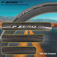 Pirelli P ZERO Road Bike Tire 28-622 (700x28c) - Tube Type Bicycle Tire, Durable All-Round Performance, High Grip, Clincher Tire for Road Cycling - EVO Compound, TechBELT Construction w/Keychain(2 Pk)