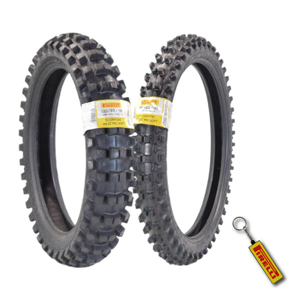 PIRELLI MID-SOFT STADIUM 80/100-21 M/C 51M MST & 120/90-19 NHS 66M with Keychain – Ideal for Soft and Intermediate Terrain -Premium Off-Road Performance Even in Extreme racing conditions!
