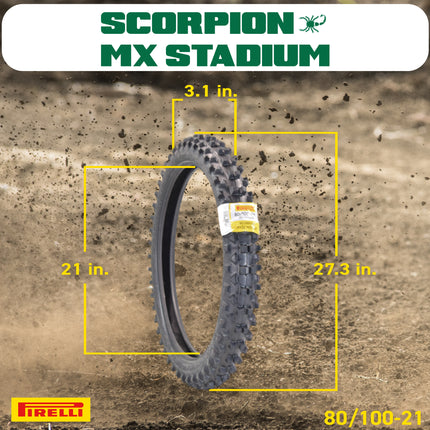 PIRELLI MID-SOFT STADIUM 80/100-21 M/C 51M MST & 120/90-19 NHS 66M with Keychain – Ideal for Soft and Intermediate Terrain -Premium Off-Road Performance Even in Extreme racing conditions!