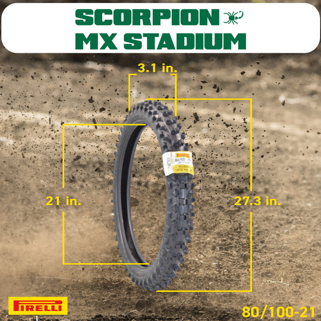 PIRELLI MID-SOFT STADIUM 80/100-21 M/C 51M MST & 120/90-19 NHS 66M with Keychain – Ideal for Soft and Intermediate Terrain -Premium Off-Road Performance Even in Extreme racing conditions!