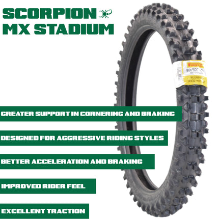 PIRELLI MID-SOFT STADIUM 80/100-21 M/C 51M MST & 120/90-19 NHS 66M with Keychain – Ideal for Soft and Intermediate Terrain -Premium Off-Road Performance Even in Extreme racing conditions!