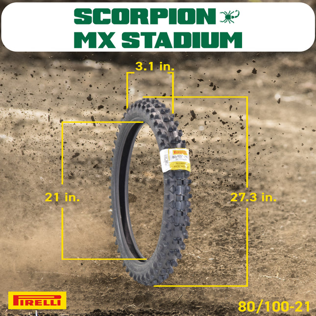 PIRELLI MID-SOFT STADIUM 80/100-21 M/C 51M MST Front Tire with Keychain – Ideal for Soft and Intermediate Terrain -Premium Off-Road Performance Even in Extreme racing conditions!