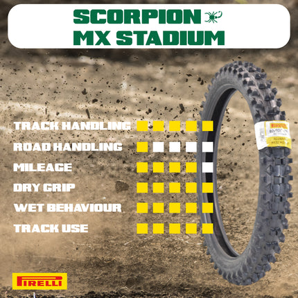 PIRELLI MID-SOFT STADIUM 80/100-21 M/C 51M MST Front Tire with Keychain – Ideal for Soft and Intermediate Terrain -Premium Off-Road Performance Even in Extreme racing conditions!
