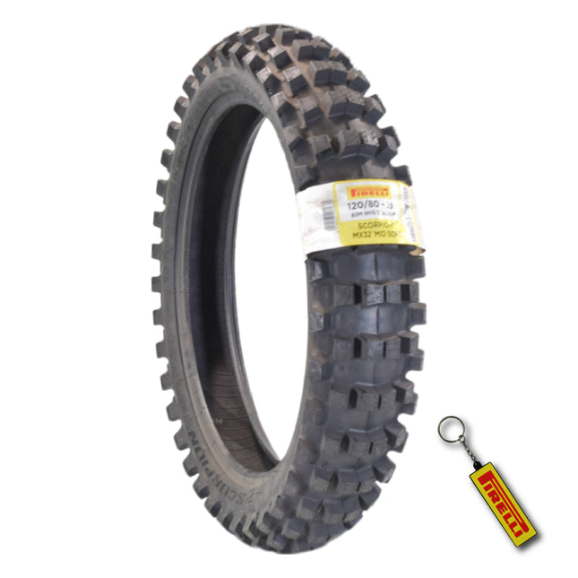 PIRELLI MID-SOFT STADIUM 120/80-19 NHS 63M Rear Tire with Keychain – Ideal for Soft and Intermediate Terrain -Premium Off-Road Performance Even in Extreme racing conditions!