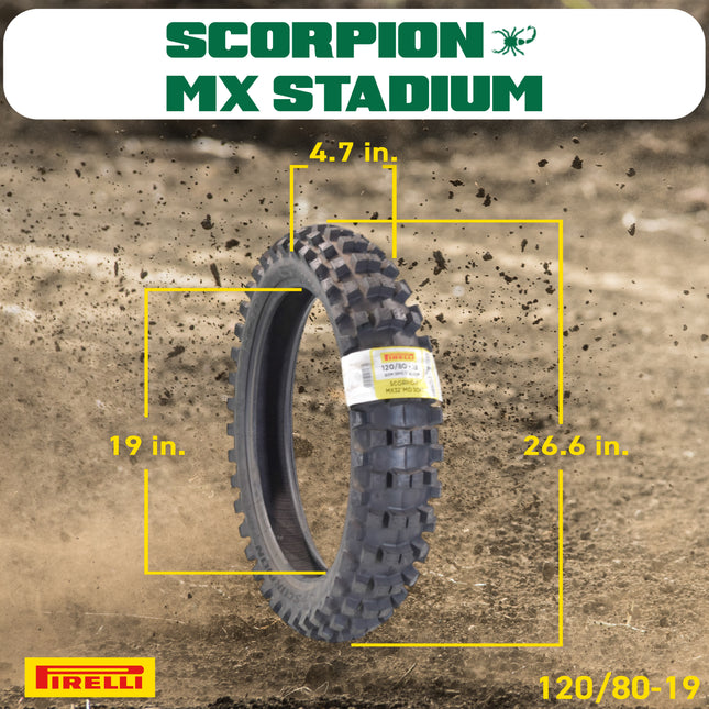 PIRELLI MID-SOFT STADIUM 120/80-19 NHS 63M Rear Tire with Keychain – Ideal for Soft and Intermediate Terrain -Premium Off-Road Performance Even in Extreme racing conditions!