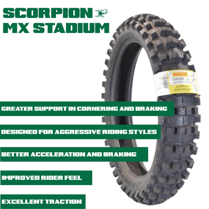 PIRELLI MID-SOFT STADIUM 120/80-19 NHS 63M Rear Tire with Keychain – Ideal for Soft and Intermediate Terrain -Premium Off-Road Performance Even in Extreme racing conditions!