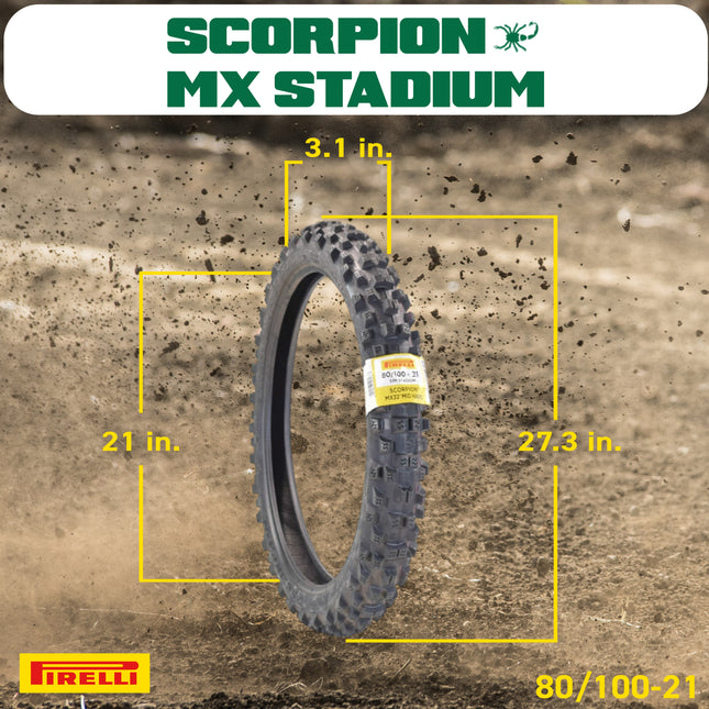 PIRELLI MID-HARD STADIUM 80/100-21 M/C 51M MST & 110/90-19 NHS 62M with Keychain - Ideal for Soft and Intermediate Terrain -Premium Off-Road Performance Even in Extreme racing conditions!