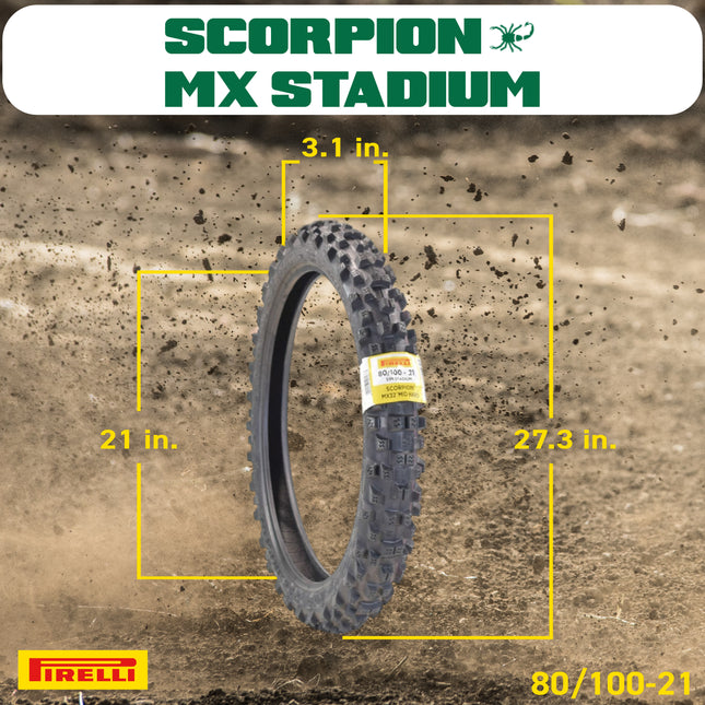 PIRELLI MID-HARD STADIUM 80/100-21 M/C 51M MST Front Tire with Keychain – Superior Off-Road Performance and Durability for Hard Terrain Riding – Ideal for Competitive and Recreational Dirt Bikes!