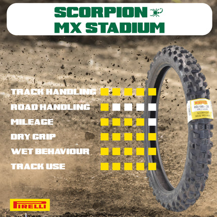 PIRELLI MID-HARD STADIUM 80/100-21 M/C 51M MST Front Tire with Keychain – Superior Off-Road Performance and Durability for Hard Terrain Riding – Ideal for Competitive and Recreational Dirt Bikes!