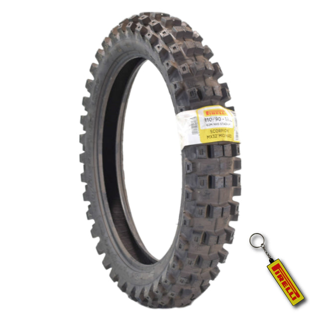 PIRELLI MID-HARD STADIUM 110/90-19 NHS 62M Rear Tire with Keychain – Superior Off-Road Performance and Durability for Hard Terrain Riding – Ideal for Competitive and Recreational Dirt Bikes!