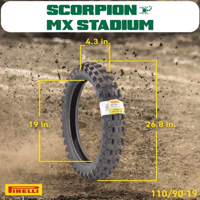 PIRELLI MID-HARD STADIUM 110/90-19 NHS 62M Rear Tire with Keychain – Superior Off-Road Performance and Durability for Hard Terrain Riding – Ideal for Competitive and Recreational Dirt Bikes!