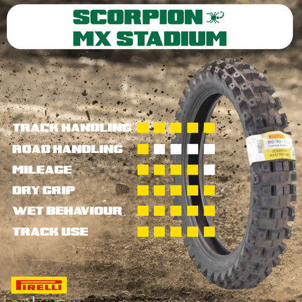 PIRELLI MID-HARD STADIUM 110/90-19 NHS 62M Rear Tire with Keychain – Superior Off-Road Performance and Durability for Hard Terrain Riding – Ideal for Competitive and Recreational Dirt Bikes!