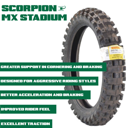 PIRELLI MID-HARD STADIUM 110/90-19 NHS 62M Rear Tire with Keychain – Superior Off-Road Performance and Durability for Hard Terrain Riding – Ideal for Competitive and Recreational Dirt Bikes!