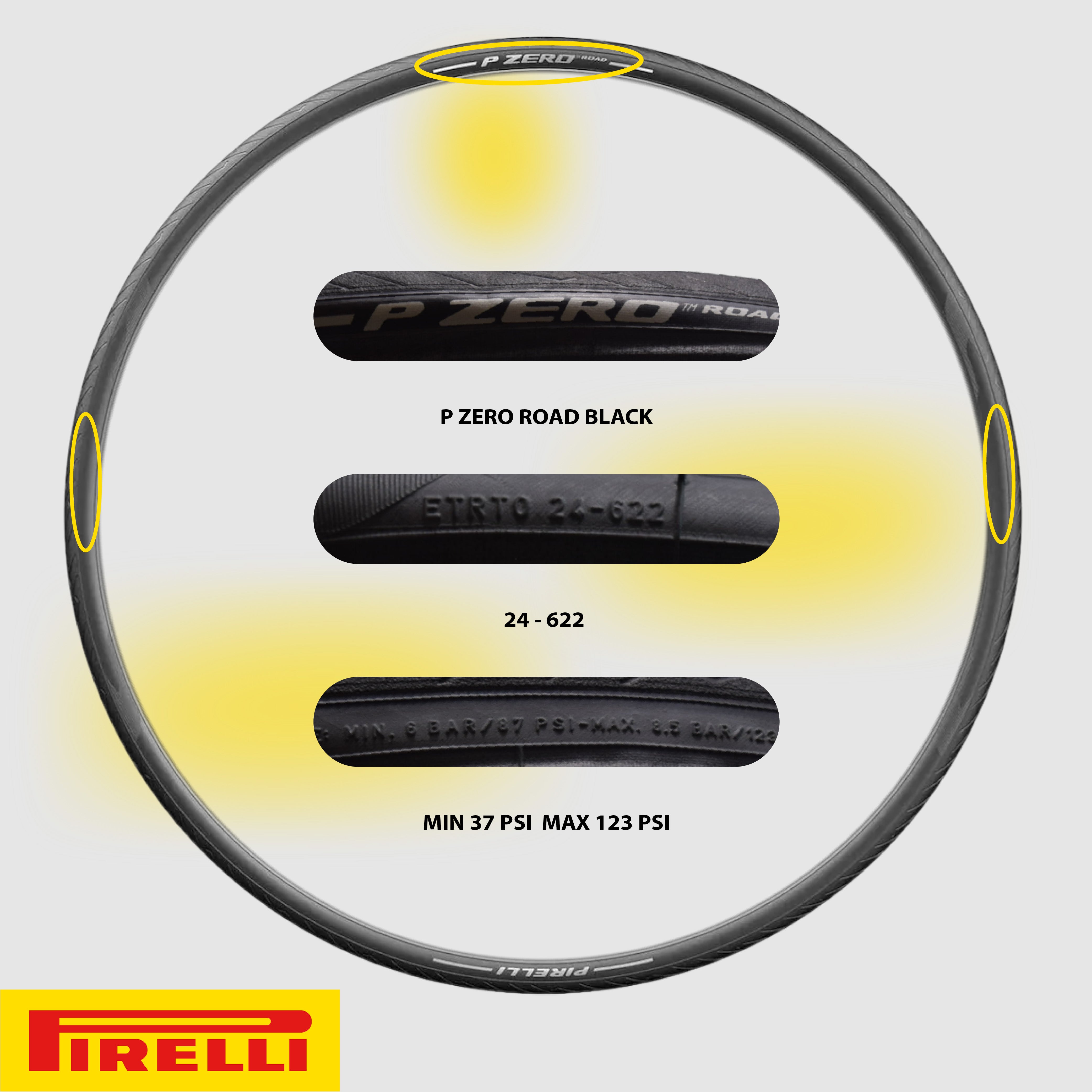 Pirelli P ZERO Road 24-622 (700 x 24c) Bicycle Tires (Single) - Tube-Type Clincher Tires for Unmatched Performance and Versatility, EVO Compound, TechBELT Carcass, Lightweight Design