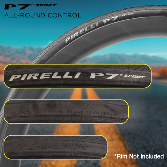 Pirelli P7 Sport 28-622 (700x28c) Road Bike Tire -  All-Round Performance - Durable Everyday Tire - 60tpi TechBELT Casing & PRO Compound for Control, Comfort & Handling w/Keychain (2 Pk)