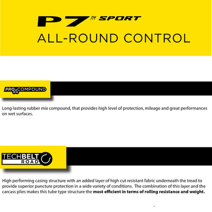 Pirelli P7 Sport 32-622 (700x32c) Road Bike Tire -  All-Round Performance - Durable Everyday Tire - 60tpi TechBELT Casing & PRO Compound for Control, Comfort & Handling