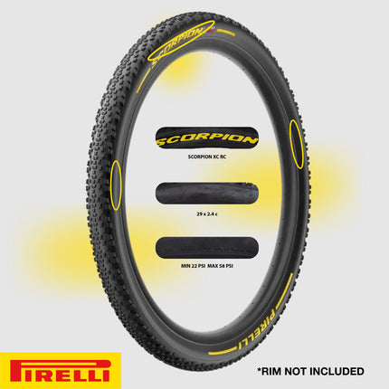 Pirelli Scorpion XC RC LITE Yellow Label 60-622 (29x 2.4) MTB Bicycle Tire  - Designed for Demanding Natural, Hardpacked, & Loose Courses, 120TPI and LITE MTB Casing- Mountain Bike Tire