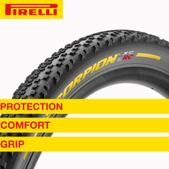 Pirelli Scorpion XC RC Yellow Color 55-622 (29 x 2.4) MTB Bicycle Tire - Designed for Peak XC Racing Performance, SmartGRIP Compound, ProWALL Technology, 120 TPI - Mountain Bike Tire w/Keychain (2 Pk)