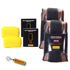 Pirelli Cinturato Gravel H TLR Classic 50-622 (700 x 50c) Road Bicycle Tire & 46/58-622 Presta Scorpion SmarTUBE - SpeedGrip Compound, Tubeless Ready Bike Tire with Keychain (2 Pack Tires & Tubes)